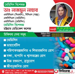 Dr. Nazmun Nahar Best Medicine Specialist In Chittagong, at Qrex Diagnostic Center.